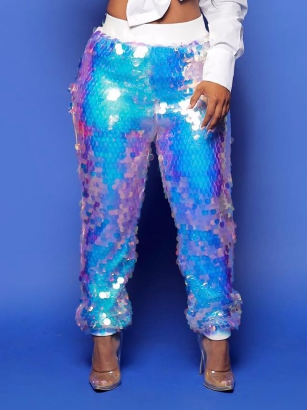 ❌SOLD❌ New Mermaid Iridescent Sequin Joggers - Blue and Pink